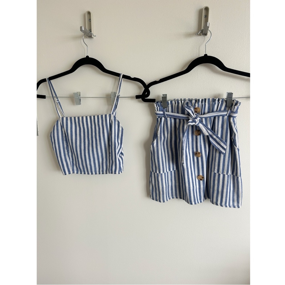 Blue and White Striped Matching set top and skirt